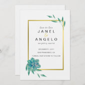 金ゴールドの植物のSucculentの保存日付の招待 セーブザデート (正面/裏面)