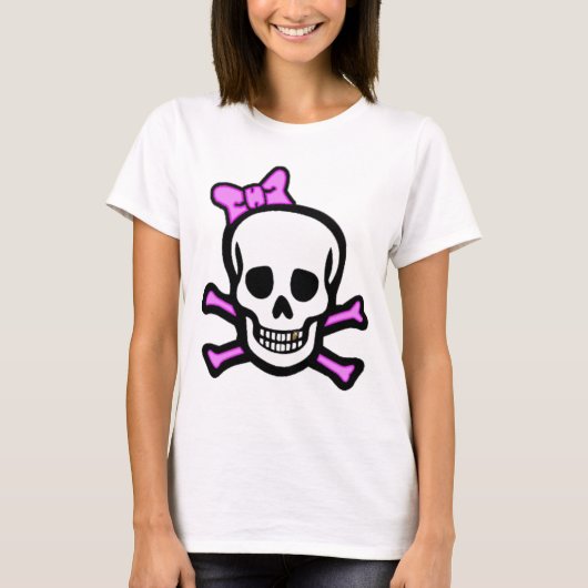 金ゴールドの歯を搭載する氏Skull及び骨が交差した図形 Tシャツ (正面)