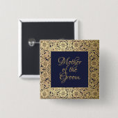 金ゴールドの母は新郎エレガントなウェディングネイビーブルー 缶バッジ (正面&裏面)