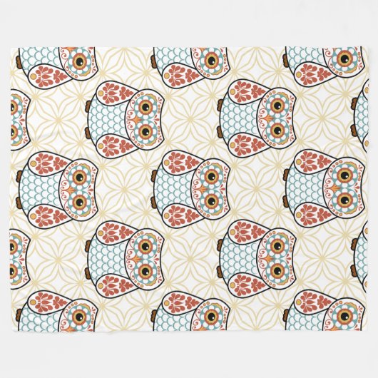 金ゴールドの民芸のフクロウ フリースブランケット (正面(横))