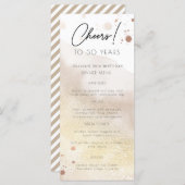 金ゴールドの水彩任意の年の誕生日パーティーメニューカード メニュー (正面/裏面)