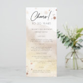 金ゴールドの水彩任意の年の誕生日パーティーメニューカード メニュー (スタンド正面)