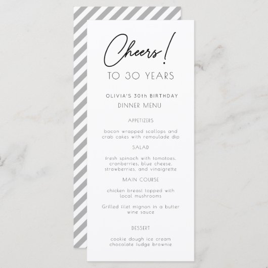 金ゴールドの水彩任意の年の誕生日パーティーメニューカード メニュー (正面/裏面)