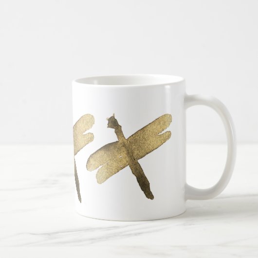 金ゴールドの水彩画のトンボ コーヒーマグカップ (右)