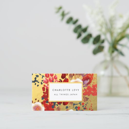 金ゴールドの水彩画の抽象芸術の日本花の芸術のスタイリスト 名刺 (スタンド正面)