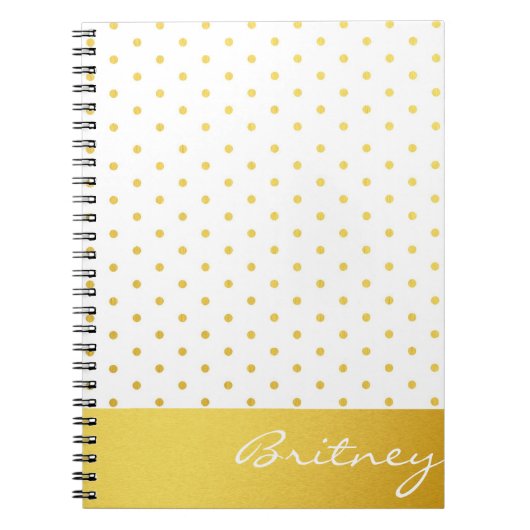 金ゴールドの水玉模様およびモノグラム-カスタム ノートブック (正面)