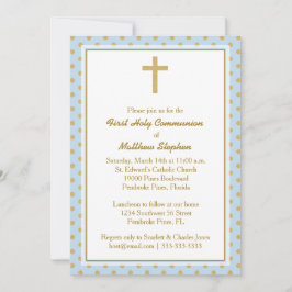 金ゴールドの水玉模様が付いている聖餐の青 招待状