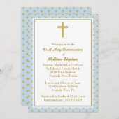 金ゴールドの水玉模様が付いている聖餐の青 招待状 (正面/裏面)