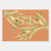 金ゴールドの水色の葉と果実の組み合わせ ラッピングペーパーシート (正面3)