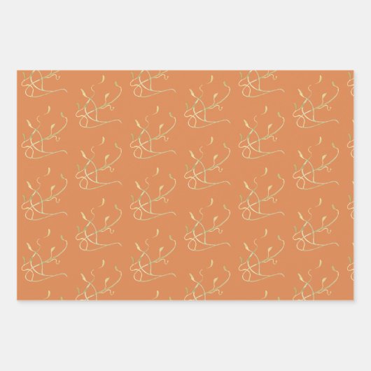 金ゴールドの水色の葉と果実の組み合わせ ラッピングペーパーシート (正面)