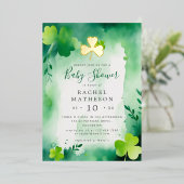 金ゴールドの泡シャムロックst patricks day赤ちゃんシャワー 箔シーズンカード (立ち正面)