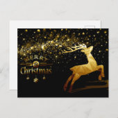 金ゴールドの泡、トナカイ、雪片メリークリスマス ポストカード (正面/裏面)