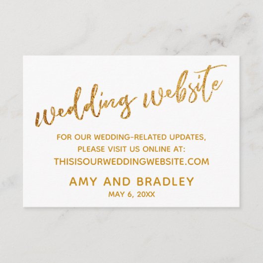 金ゴールドの波と手書き白結婚のウェブサイト エンクロージャーカード (正面)