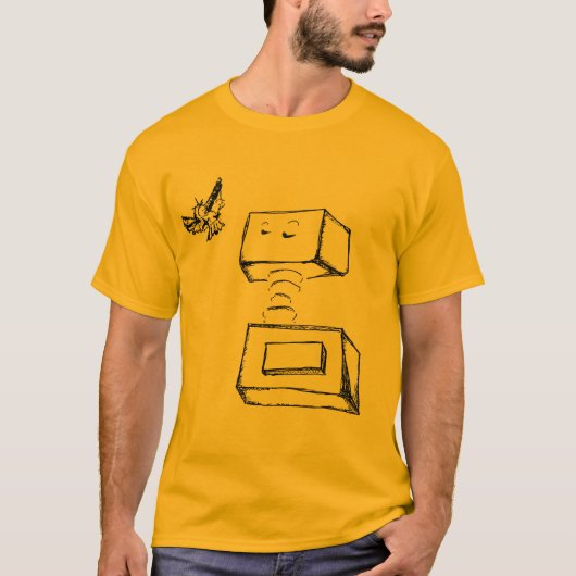 金ゴールドの浮遊物のロボット Tシャツ (正面)