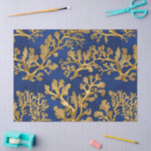 金ゴールドの海藻オン深いブルー 薄葉紙 (クラフト)