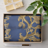 金ゴールドの海藻オン深いブルー 薄葉紙 (ギフト)