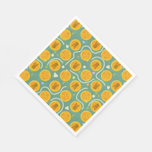 金ゴールドの海賊硬貨と真珠パターン スタンダードランチョンナプキン (角)