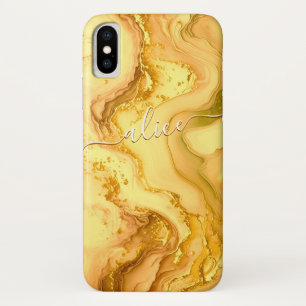 金ゴールドの液体ペルソナライズ可能な名前(swashes) iPhone x ケース