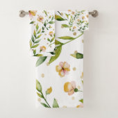 金ゴールドの深緑色のマスタードの黄色の花柄の水玉模様 バスタオルセット (インサイチュ)