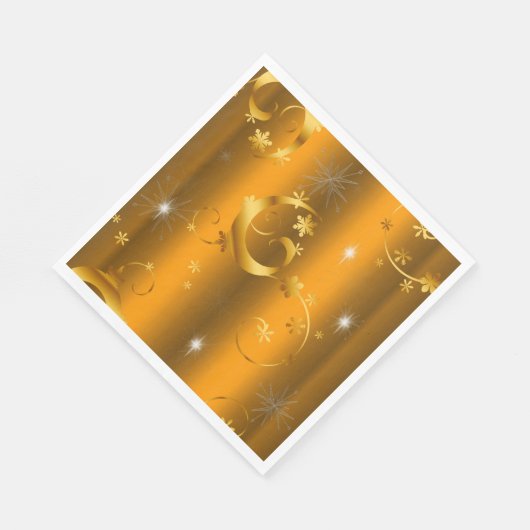 金ゴールドの渦と星の豪華なクリスマス スタンダードランチョンナプキン (角)