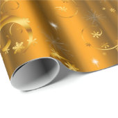 金ゴールドの渦と星の豪華なクリスマス ラッピングペーパー (ロールコーナー)