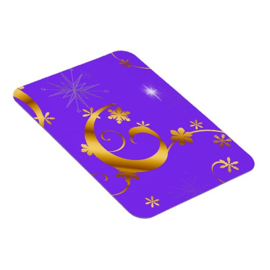 金ゴールドの渦巻きと星の紫のクリスマス マグネット (右側)