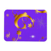 金ゴールドの渦巻きと星の紫のクリスマス マグネット (横)