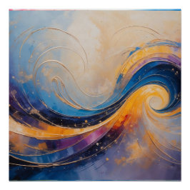 金ゴールドの渦巻き宇宙抽象芸術エネルギー波 ポスター