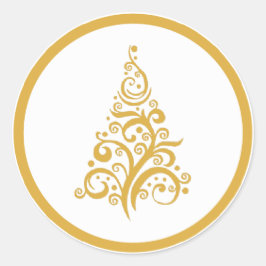 金ゴールドの渦巻のステッカーが付いているクリスマスツリー ラウンドシール