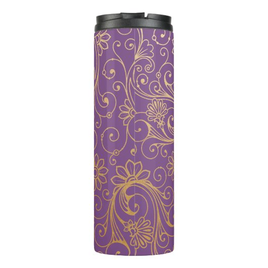 金ゴールドの渦巻の花の紫色のモノグラム タンブラー (裏面)