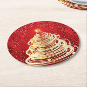 金ゴールドの渦巻の近代美術のクリスマスツリー ラウンドペーパーコースター (アングル)