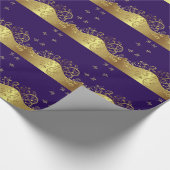 金ゴールドの渦巻及び暗い紫色 ラッピングペーパー (角)