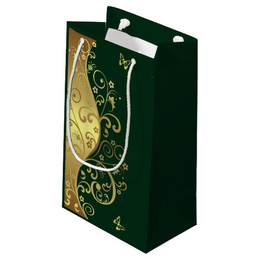 金ゴールドの渦巻及び深緑色 スモールペーパーバッグ (裏面アングル)