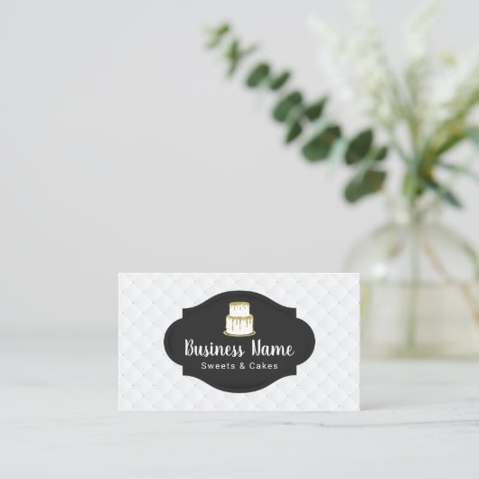 金ゴールドの滴りのアイスケーキのロゴの甘いブティックのベーカリー 名刺 (スタンド正面)
