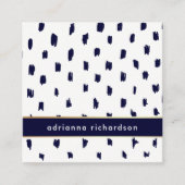 金ゴールドの濃紺の抽象的で白い点 スクエア名刺 (正面)