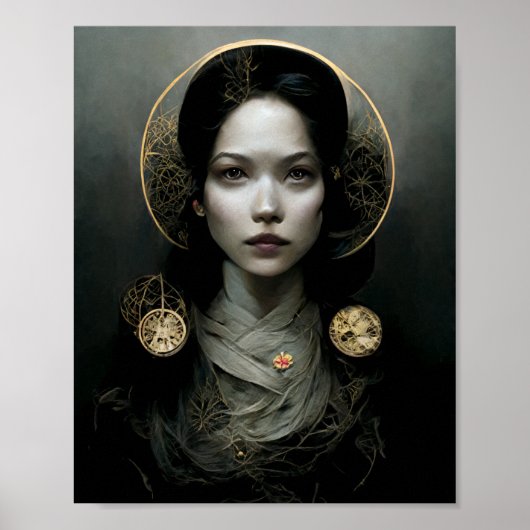 金ゴールドの灰色のファンタジーサイエンスフィクションアートポスター ポスター (正面)