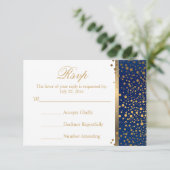 金ゴールドの点との結婚式RSVPカード海軍そして白 出欠カード (スタンド正面)