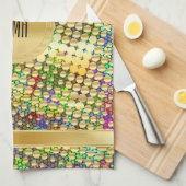 金ゴールドの点の(ばちゃばちゃ)跳ねるとサイケデリックなおもしろい キッチンタオル (四つ折り)