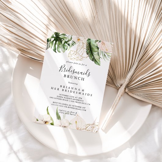 金ゴールドの熱帯葉の花嫁のブランチ・シャワー 招待状
