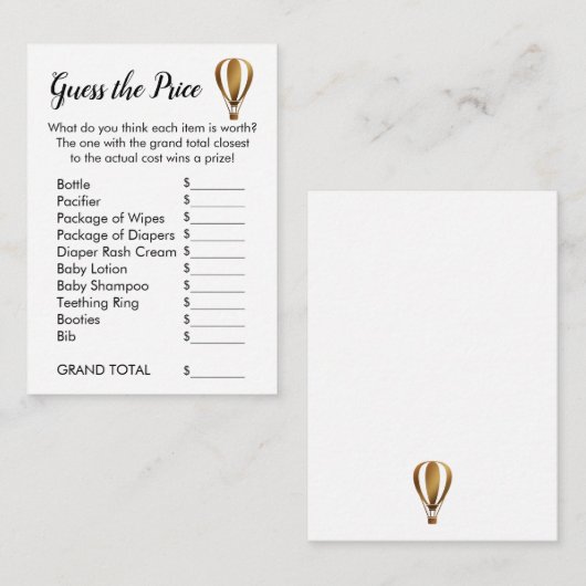 金ゴールドの熱気の気球の推測価格のゲームカード エンクロージャーカード (正面/裏面)