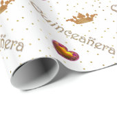 金ゴールドの王冠およびハートのキンセアニェラの包装紙 ラッピングペーパー (ロールコーナー)