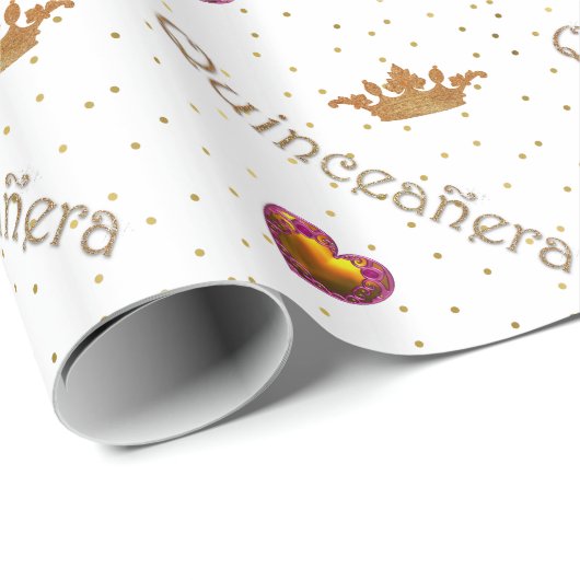 金ゴールドの王冠およびハートのキンセアニェラの包装紙 ラッピングペーパー (ロールコーナー)