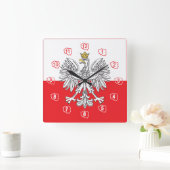 金ゴールドの王冠の旗の柱時計を持つポーランドのワシ スクエア壁時計 (ホーム)