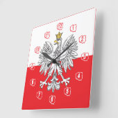 金ゴールドの王冠の旗の柱時計を持つポーランドのワシ スクエア壁時計 (傾斜)