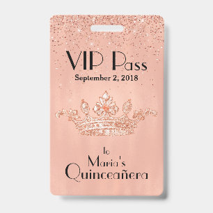 金ゴールドの王冠のQuinceañeraばら色のVIPのバッジ バッジ