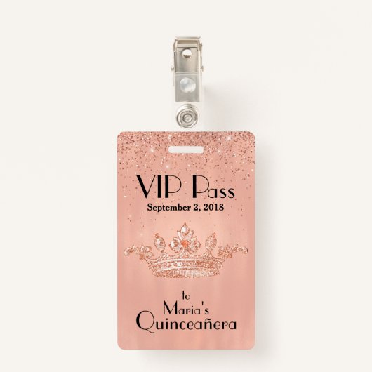 金ゴールドの王冠のQuinceañeraばら色のVIPのバッジ バッジ (裏面クリップ)