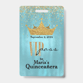 金ゴールドの王冠のQuinceañera VIPのバッジが付いているかわいらしい青 バッジ