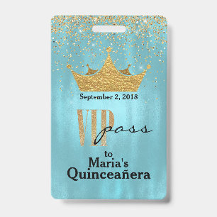 金ゴールドの王冠のQuinceañera VIPのバッジが付いているかわいらしい青 バッジ