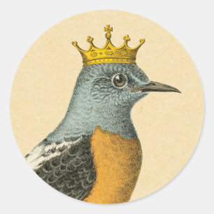 金ゴールドの王冠を持つヴィンテージの鳥 ラウンドシール
