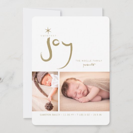 金ゴールドの甘い喜び可愛いベビー初めてのクリスマス写真 シーズンカード (正面)